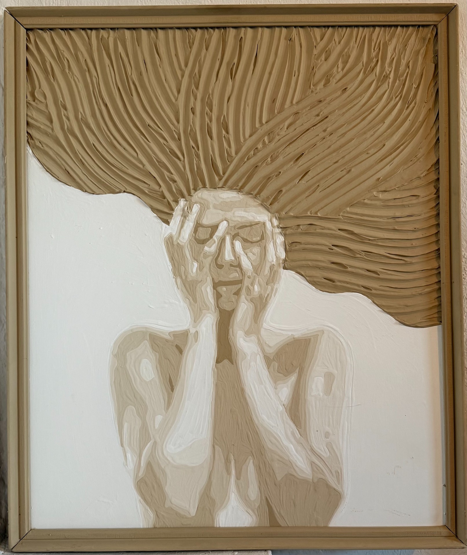 dpč už ne! (akryl a sádrová stěrka na desce v rámu) rozměr:59x69cm